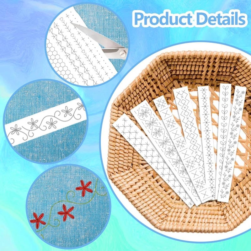ORIGACH 4 Sheets Water Soluble Embroidery Patterns Stabilizers - 32 Pcs Pre-Printed Simple Lace Borders Motifs Designs - Stick & Stitch Embroidery Paper for Hand Sewing Lovers - Image 3